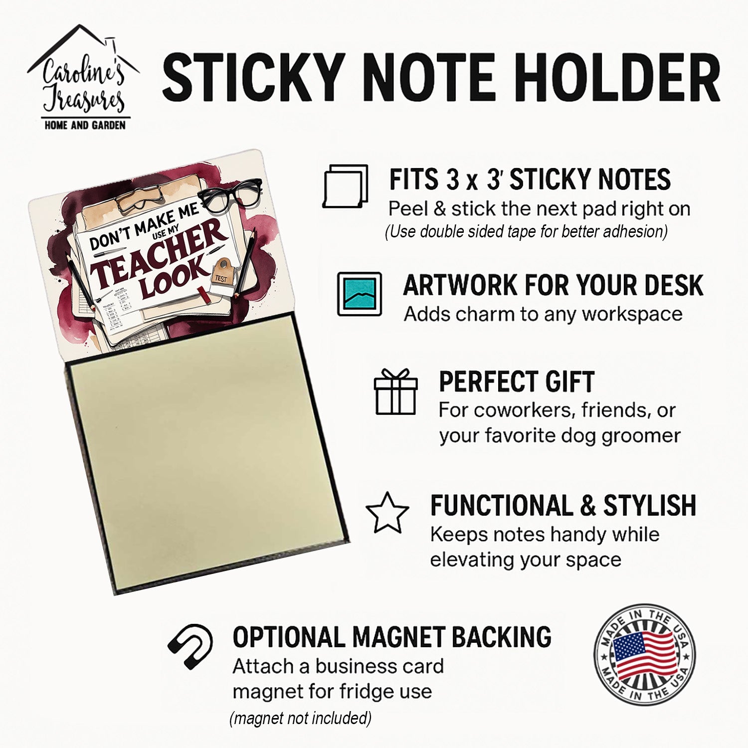 My Teacher Look Funny Sticky Note Holder for Teacher's Gift Refillable with 3x3 Notes