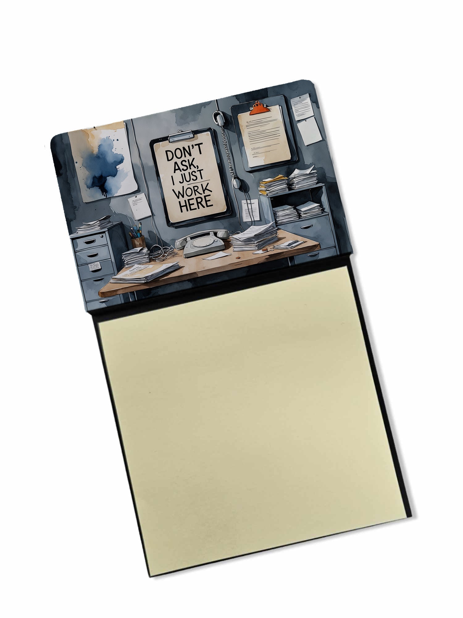 I Just Work Here Funny Sticky Note Holder for Teacher's Gift Refillable with 3x3 Notes