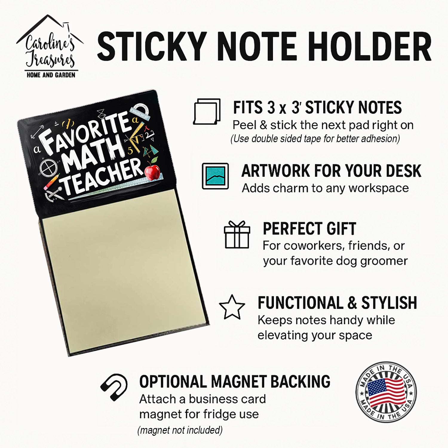 Favorite Math Teacher Funny Sticky Note Holder for Teacher's Gift Refillable with 3x3 Notes