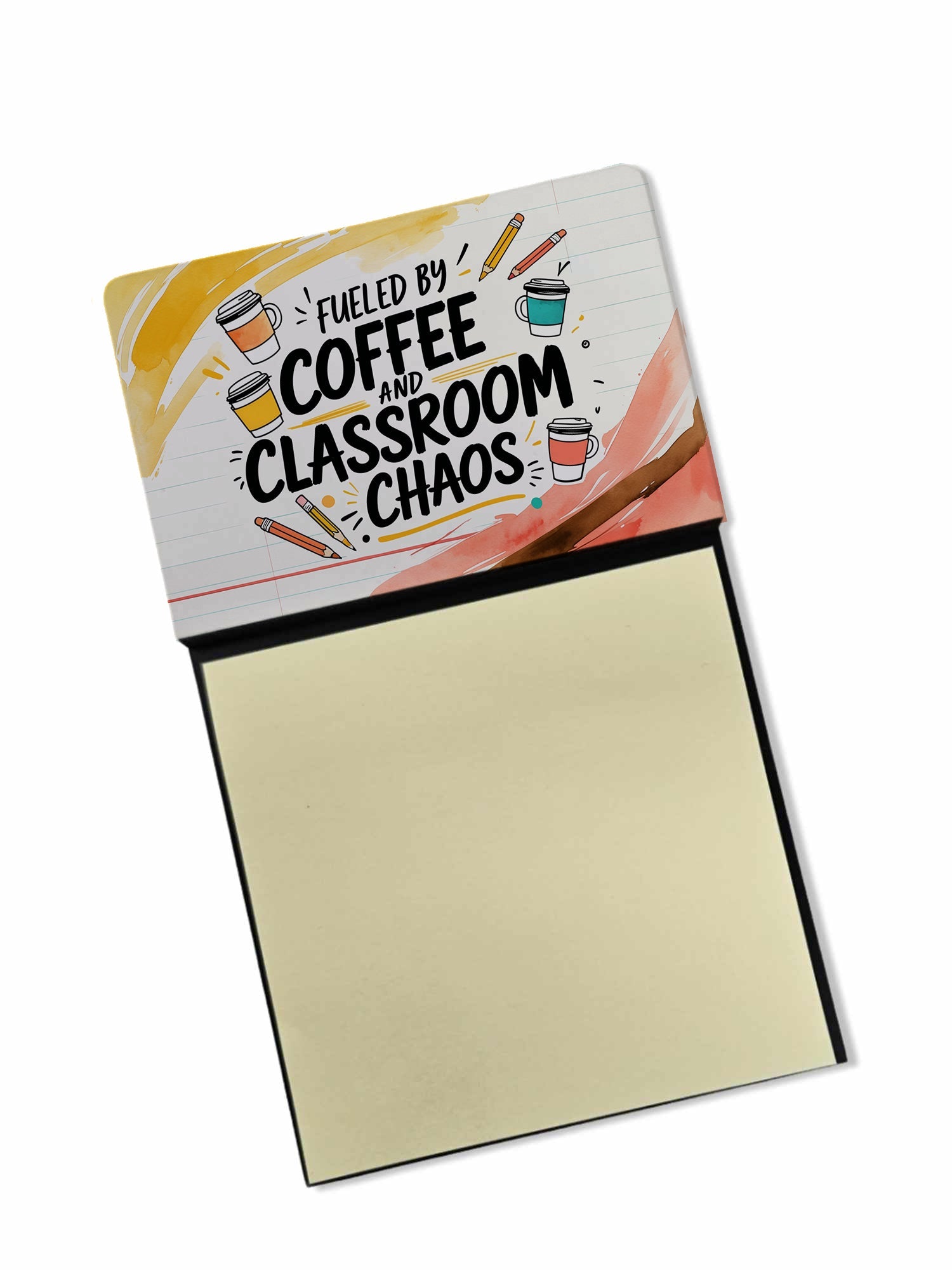 Fueled by Coffee Funny Sticky Note Holder for Teacher's Gift Refillable with 3x3 Notes