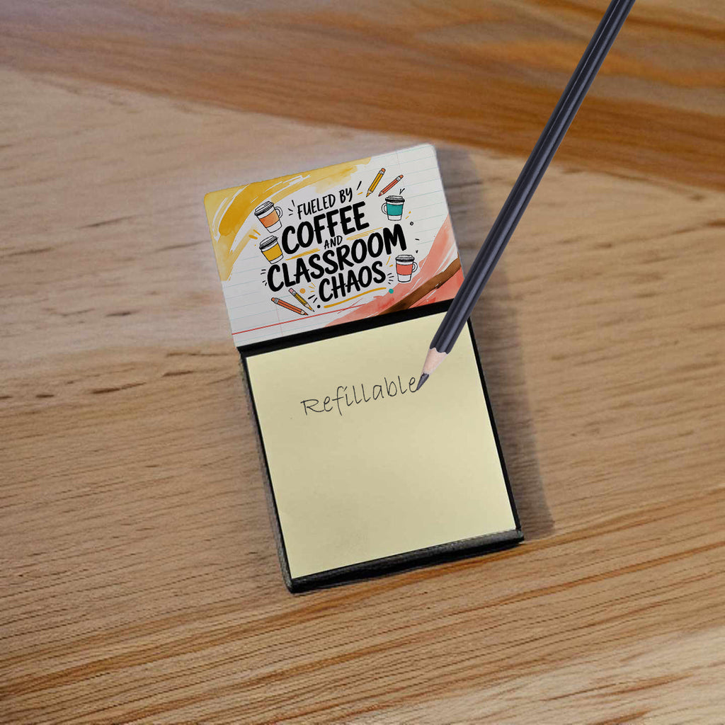 Fueled by Coffee Funny Sticky Note Holder for Teacher's Gift Refillable with 3x3 Notes
