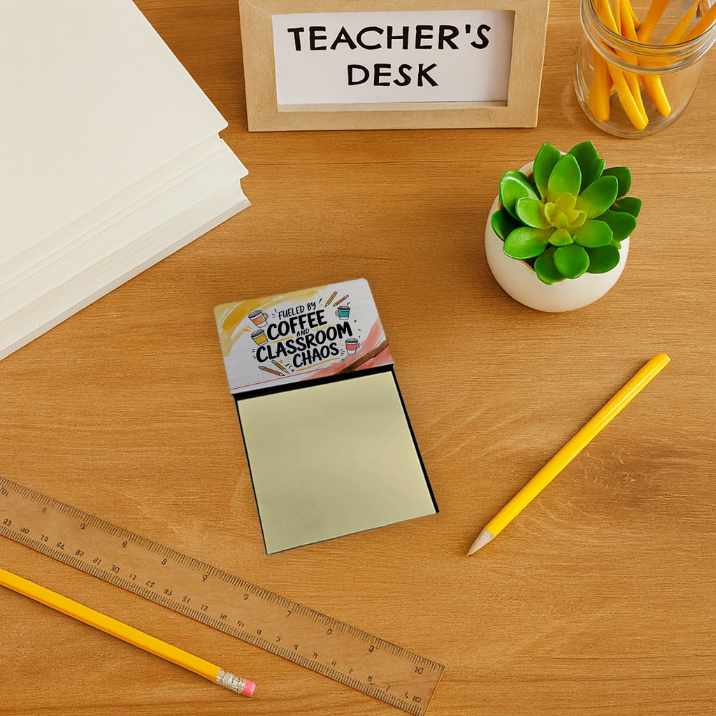 Fueled by Coffee Funny Sticky Note Holder for Teacher's Gift Refillable with 3x3 Notes