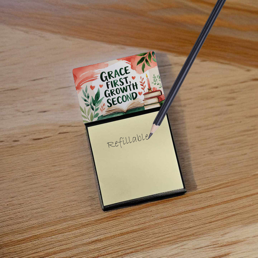 Grace First Growth Second Funny Sticky Note Holder for Teacher's Gift Refillable with 3x3 Notes