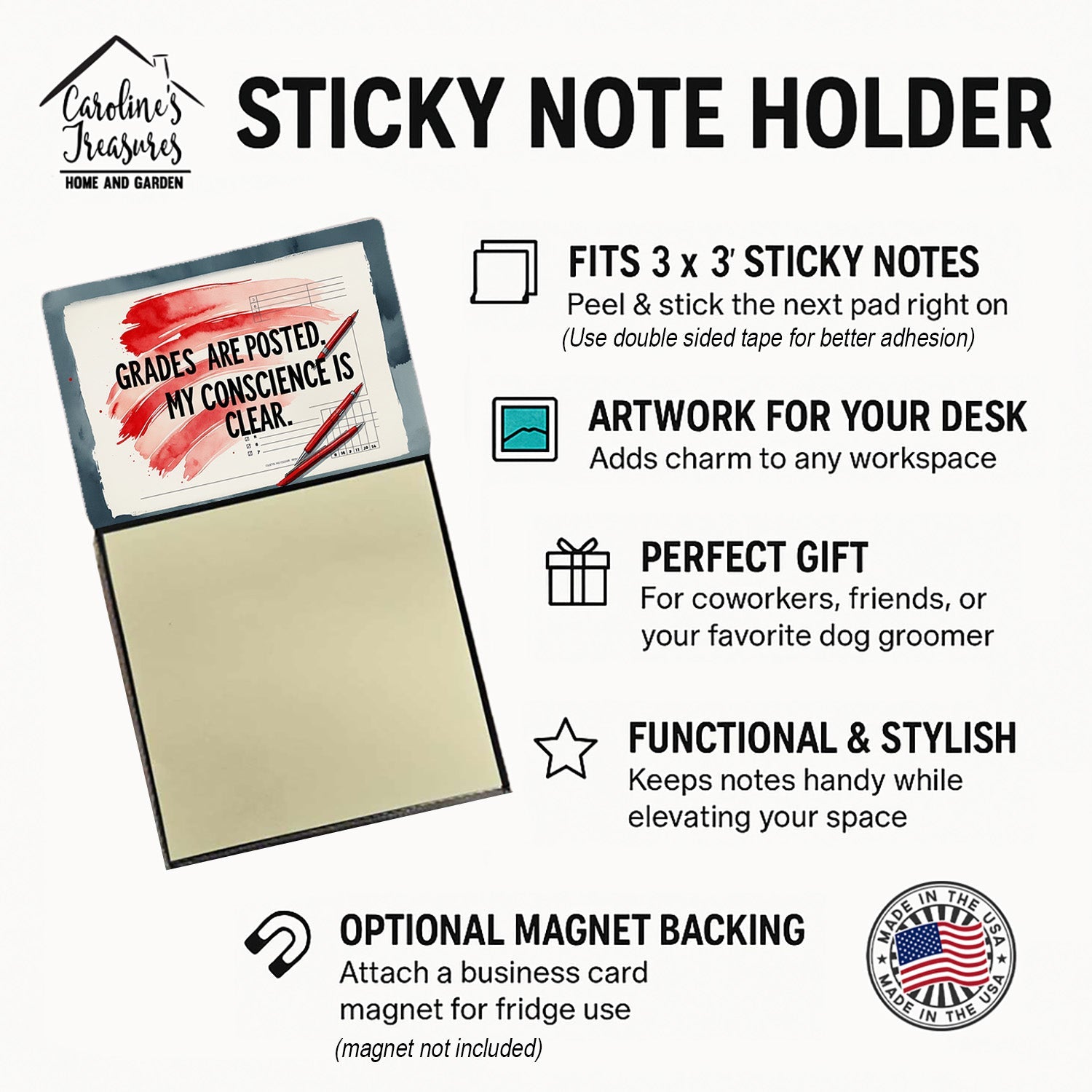 Grades Are Posted Funny Sticky Note Holder for Teacher's Gift Refillable with 3x3 Notes