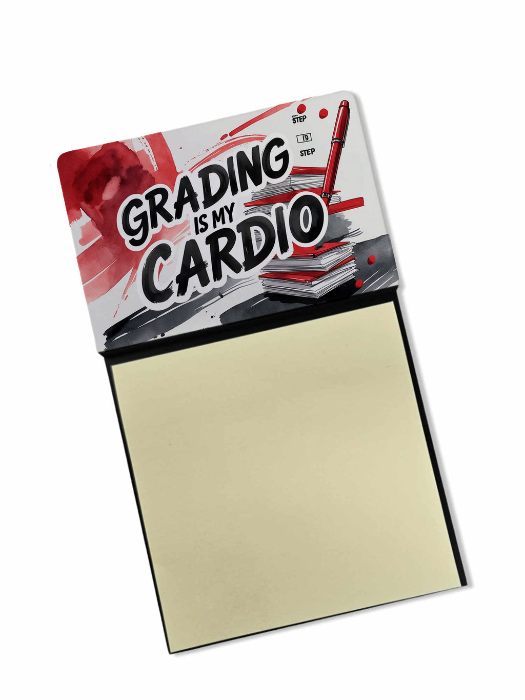 Grading is My Cardio Funny Sticky Note Holder for Teacher's Gift Refillable with 3x3 Notes