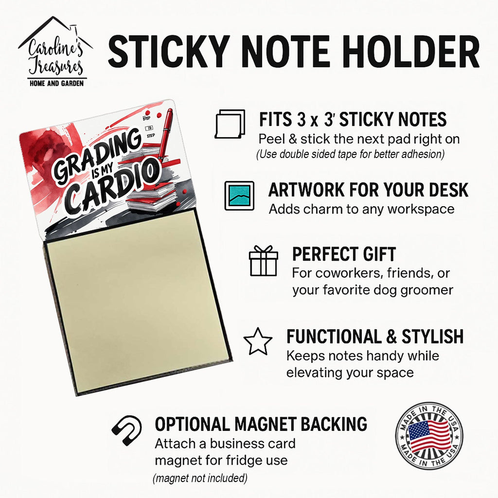 Grading is My Cardio Funny Sticky Note Holder for Teacher's Gift Refillable with 3x3 Notes