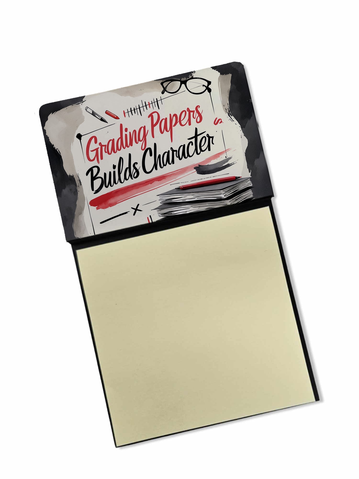 Grading Papers Builds Character Funny Sticky Note Holder for Teacher's Gift Refillable with 3x3 Notes
