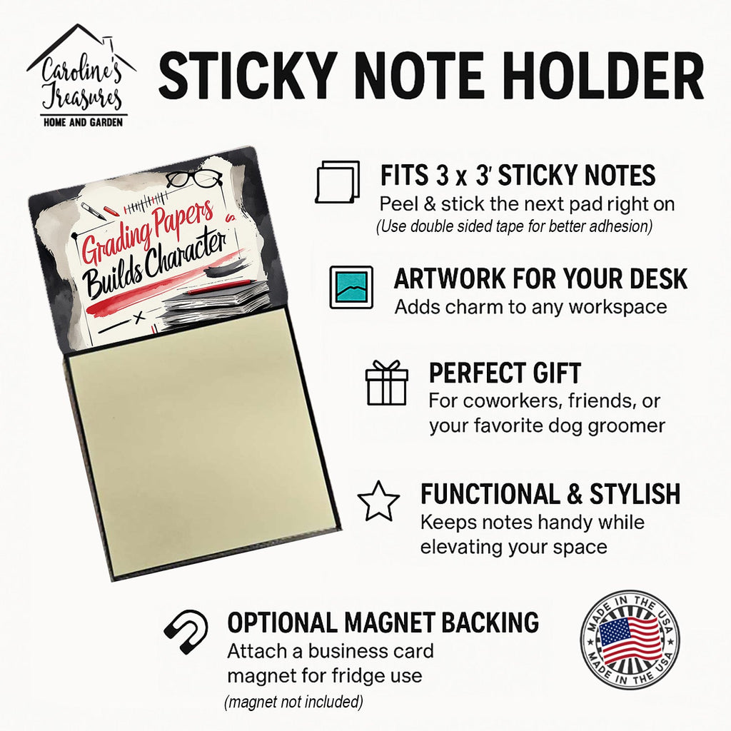 Grading Papers Builds Character Funny Sticky Note Holder for Teacher's Gift Refillable with 3x3 Notes