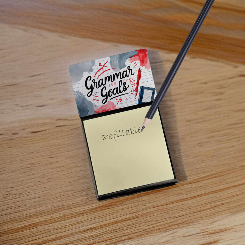 Grammar Goals Funny Sticky Note Holder for Teacher's Gift Refillable with 3x3 Notes