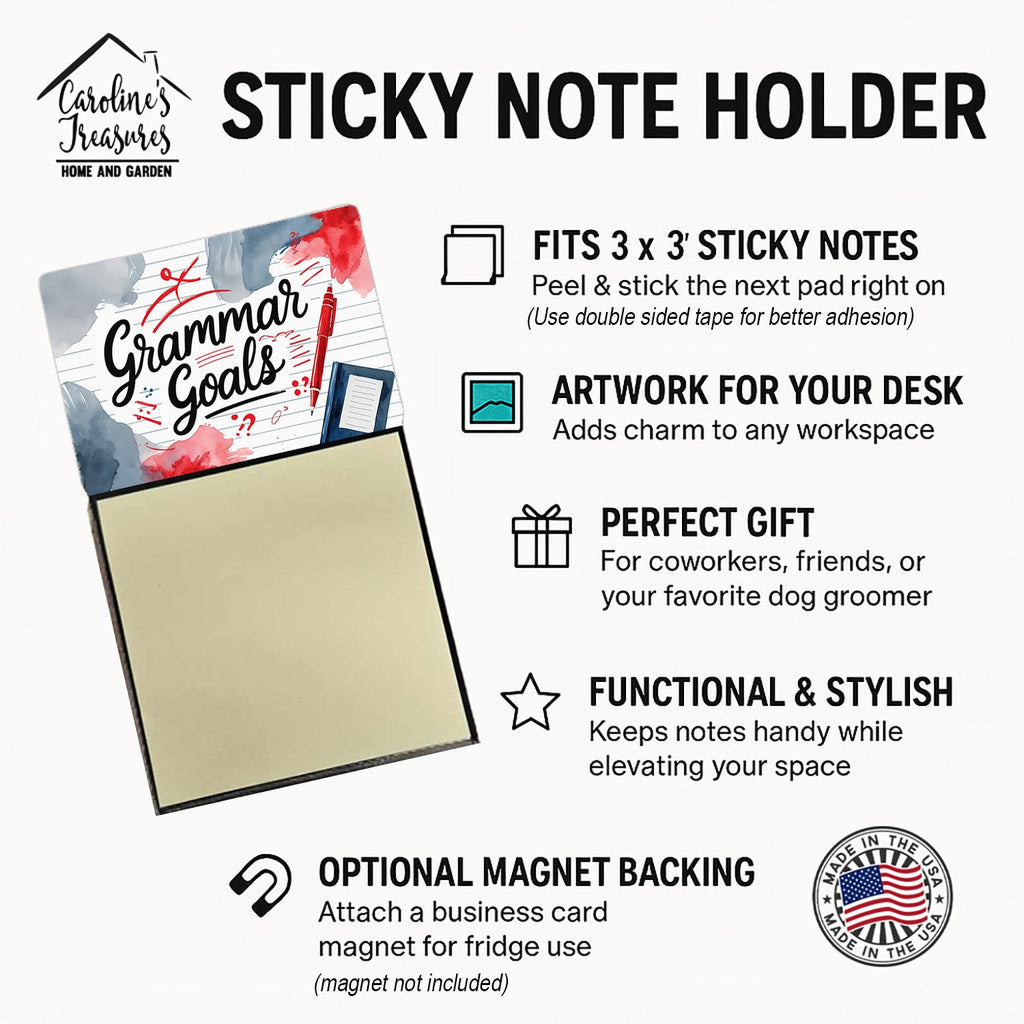 Grammar Goals Funny Sticky Note Holder for Teacher's Gift Refillable with 3x3 Notes