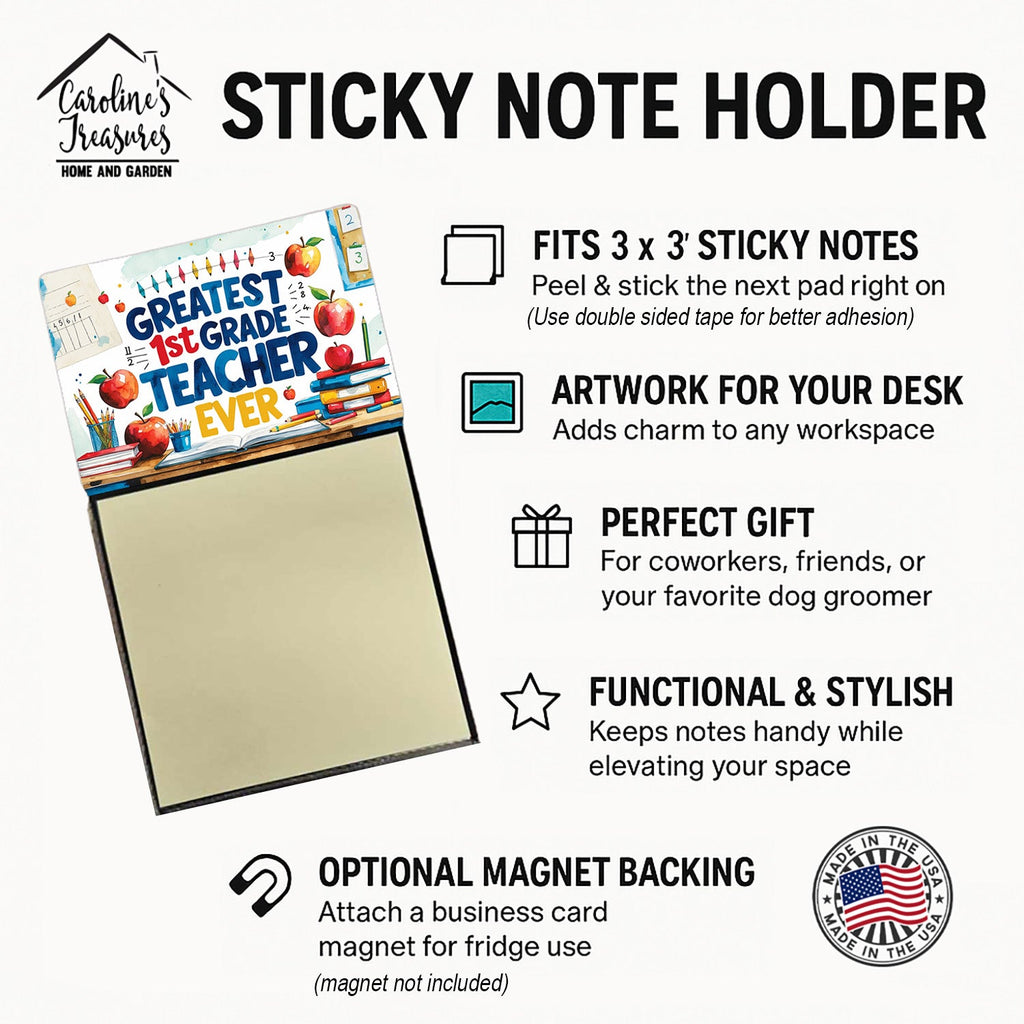 Greatest 1st Grade Teacher Ever Funny Sticky Note Holder for Teacher's Gift Refillable with 3x3 Notes