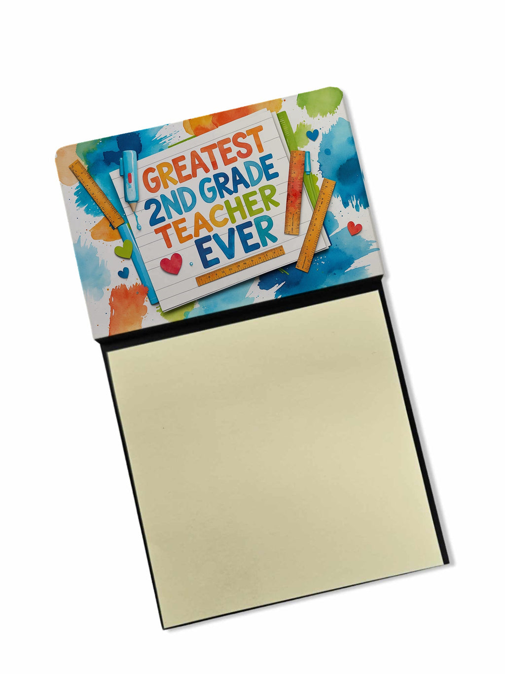 Greatest 2nd Grade Teacher Ever Funny Sticky Note Holder for Teacher's Gift Refillable with 3x3 Notes