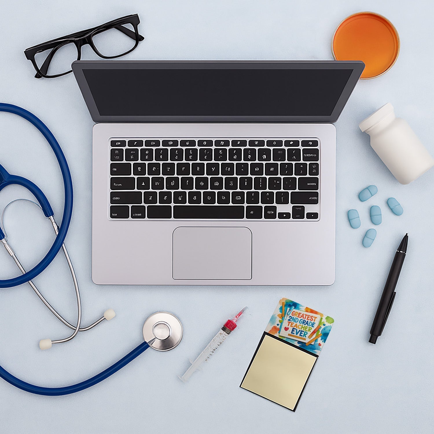 Greatest 2nd Grade Teacher Ever Funny Sticky Note Holder for Teacher's Gift Refillable with 3x3 Notes