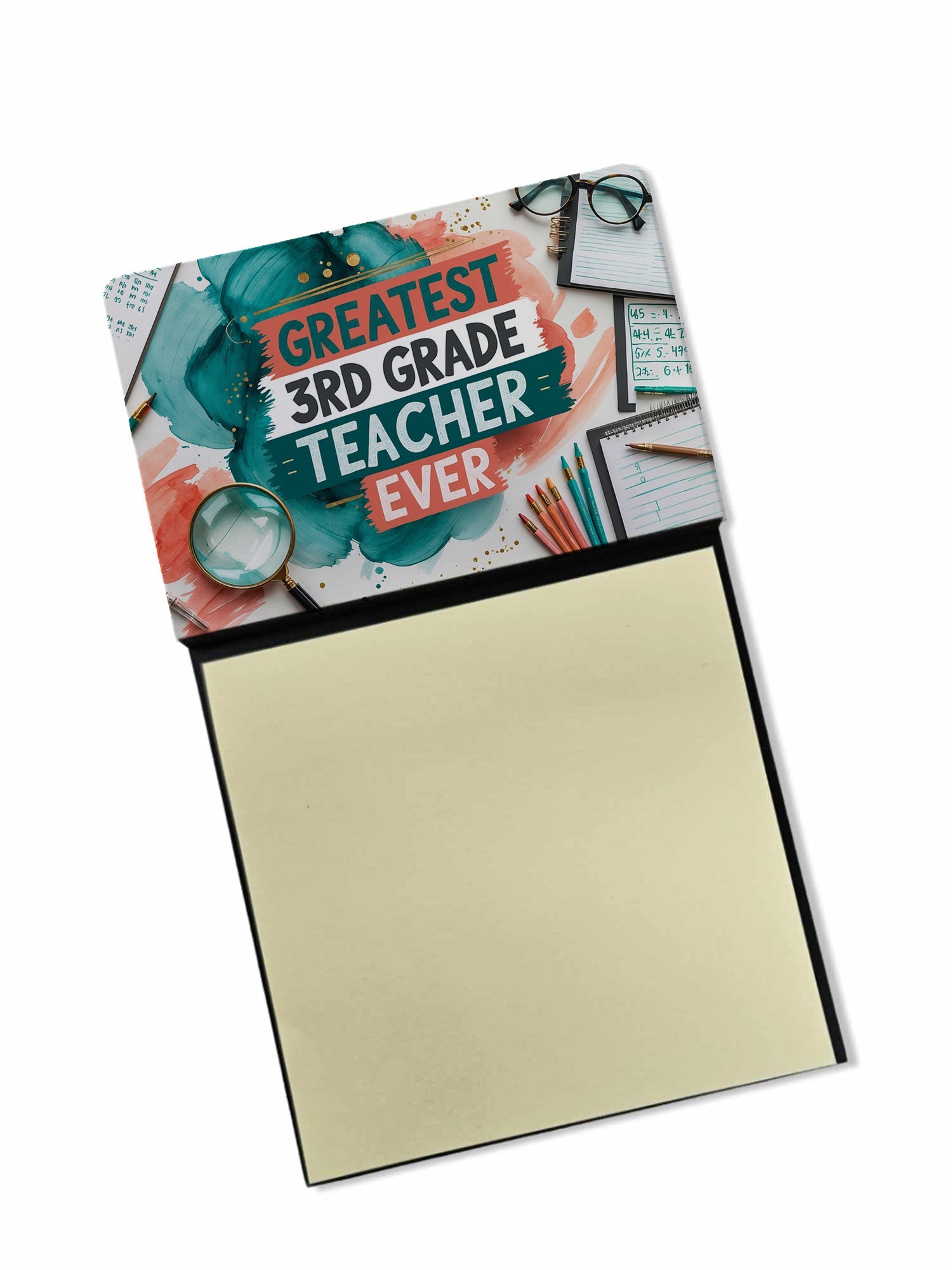 Greatest 3rd Grade Teacher Ever Funny Sticky Note Holder for Teacher's Gift Refillable with 3x3 Notes