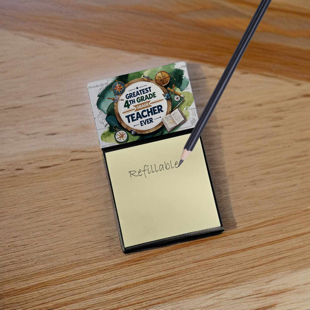 Greatest 4th Grade Teacher Ever Funny Sticky Note Holder for Teacher's Gift Refillable with 3x3 Notes