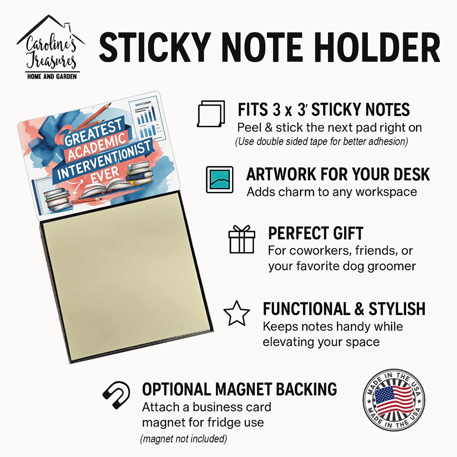 Greatest Academic Interventionist Ever Funny Sticky Note Holder for Teacher's Gift Refillable with 3x3 Notes