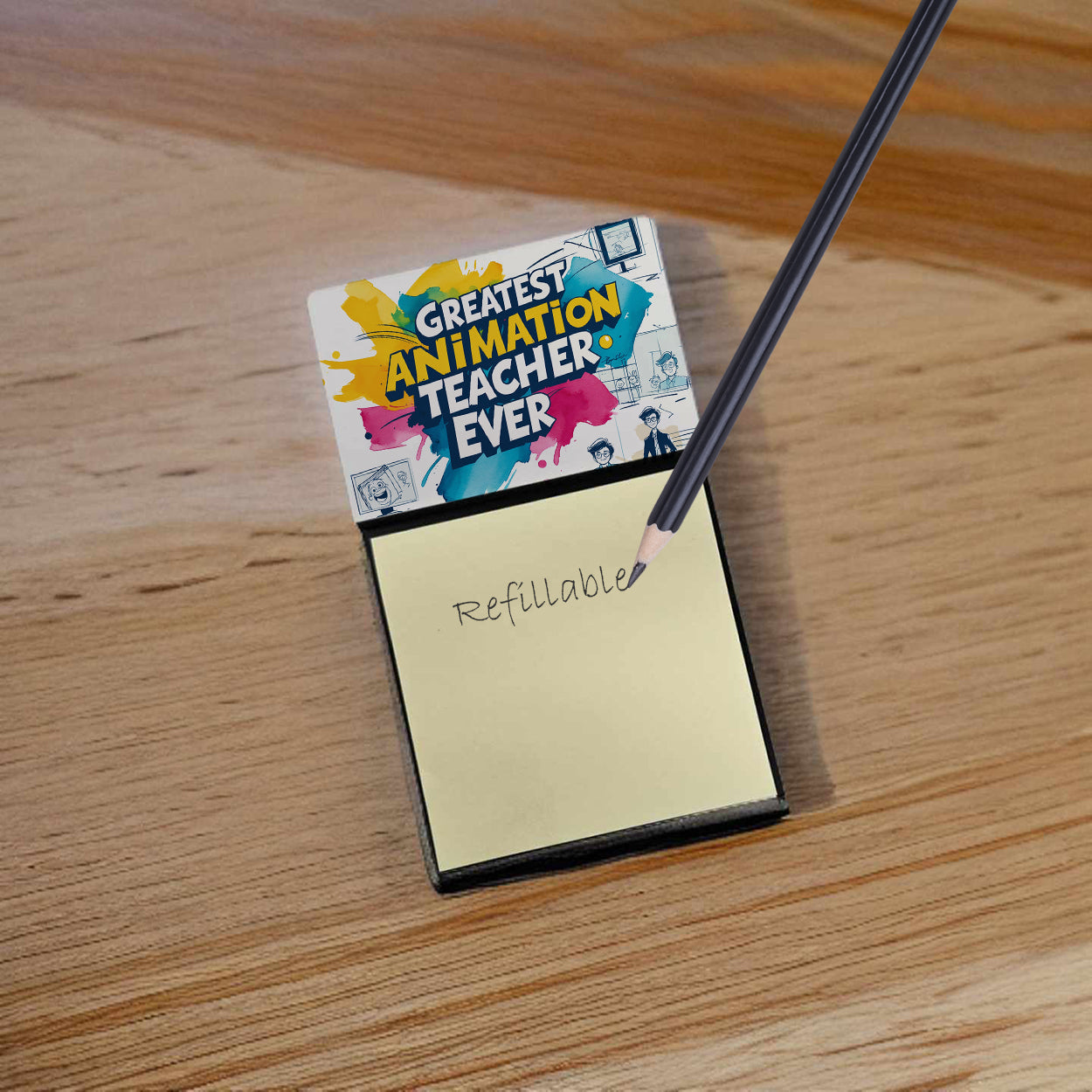 Greatest Animation Teacher Ever Funny Sticky Note Holder for Teacher's Gift Refillable with 3x3 Notes