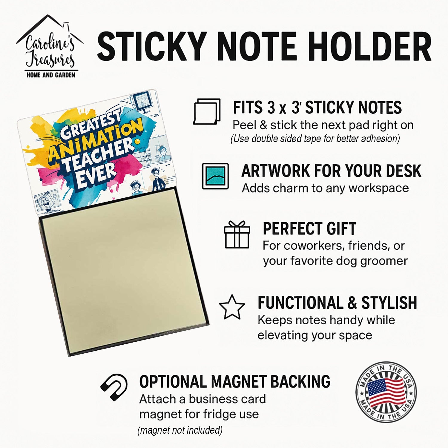 Greatest Animation Teacher Ever Funny Sticky Note Holder for Teacher's Gift Refillable with 3x3 Notes