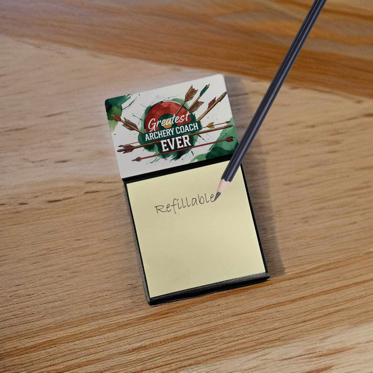 Greatest Archery Coach Ever Funny Sticky Note Holder for Teacher's Gift Refillable with 3x3 Notes