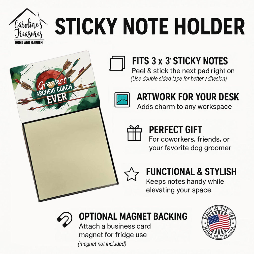 Greatest Archery Coach Ever Funny Sticky Note Holder for Teacher's Gift Refillable with 3x3 Notes