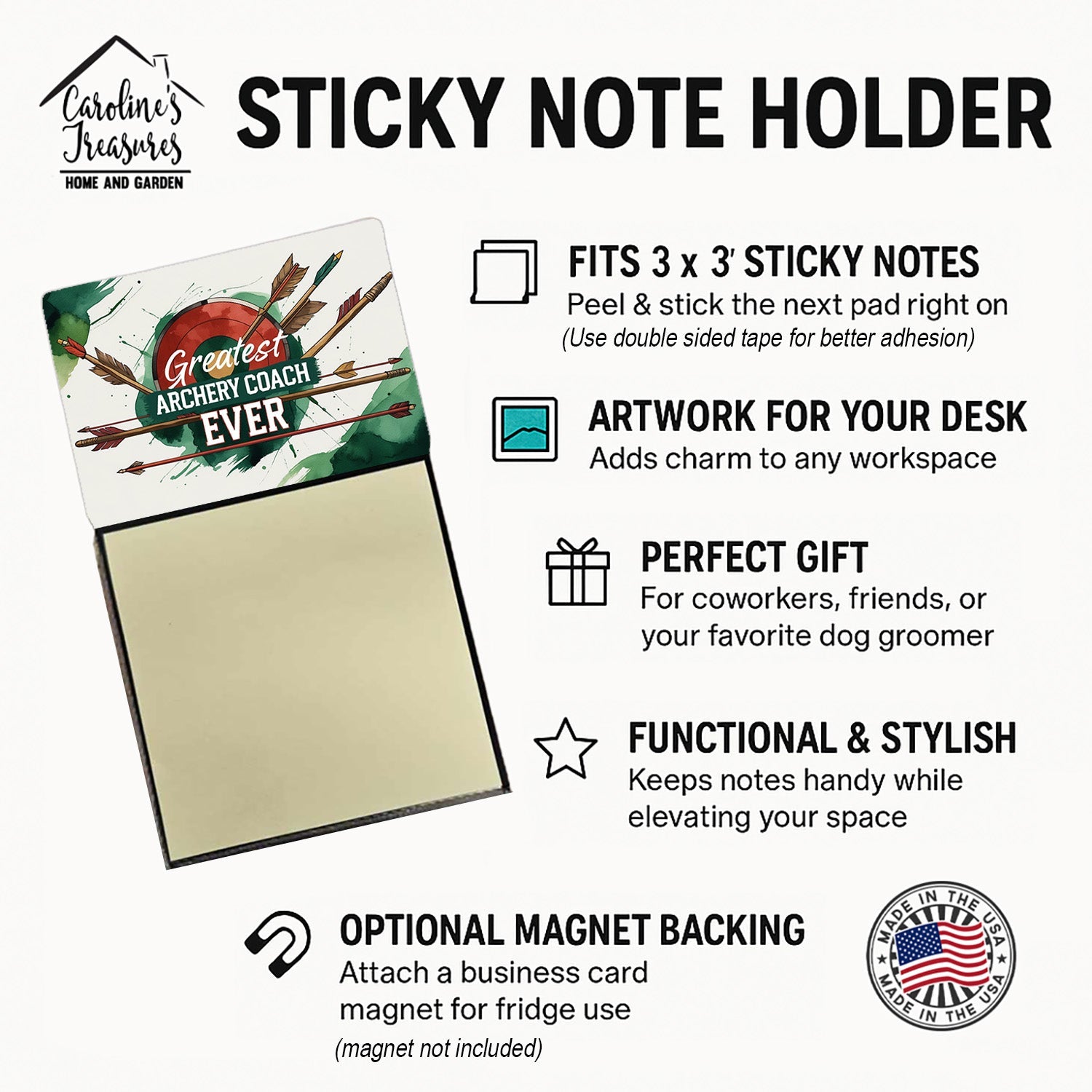Greatest Archery Coach Ever Funny Sticky Note Holder for Teacher's Gift Refillable with 3x3 Notes