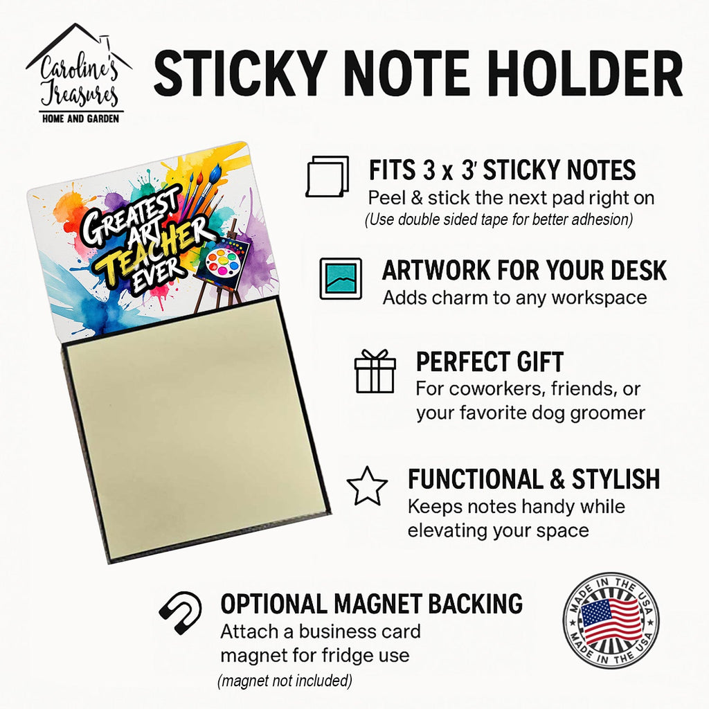 Greatest Art Teacher Ever Funny Sticky Note Holder for Teacher's Gift Refillable with 3x3 Notes