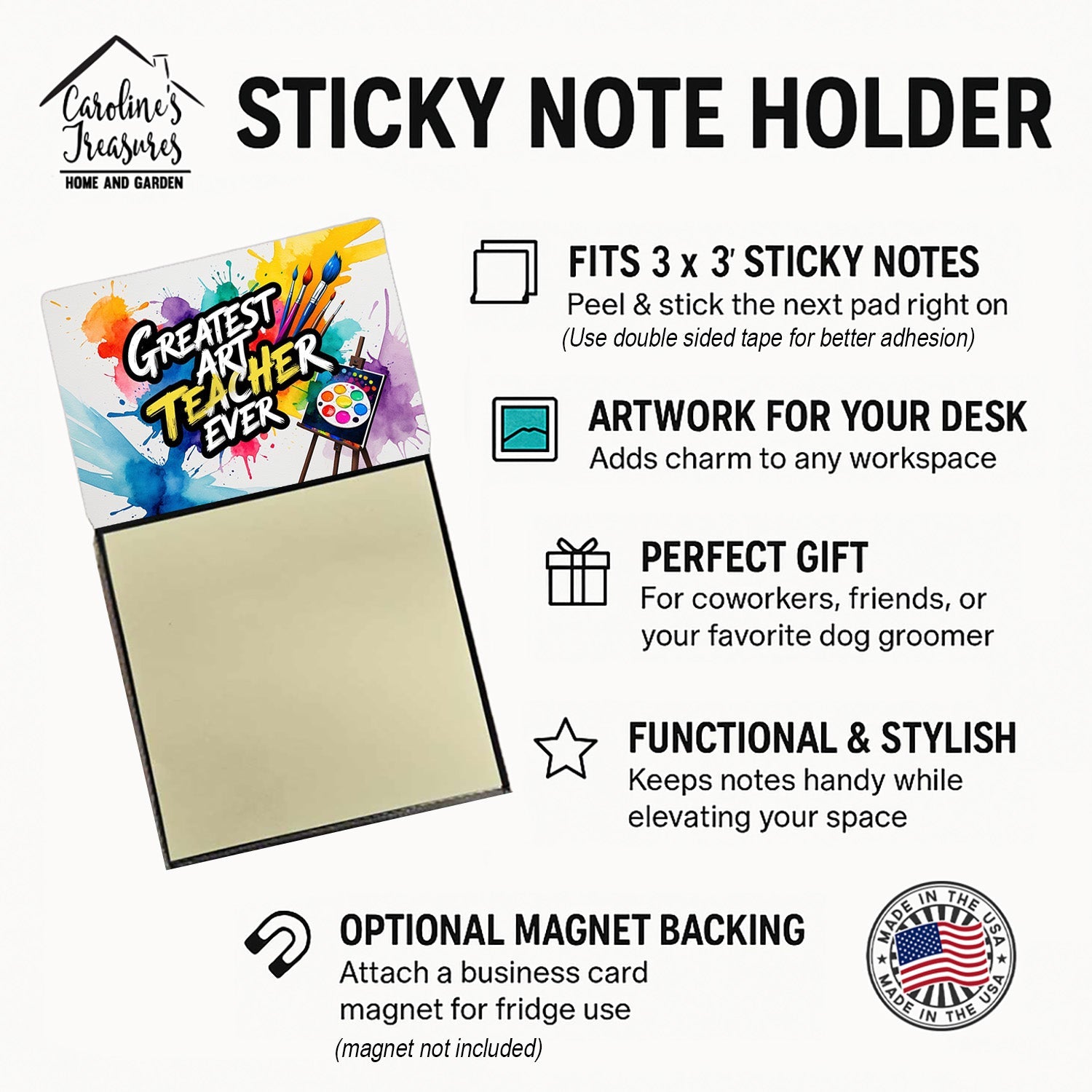 Greatest Art Teacher Ever Funny Sticky Note Holder for Teacher's Gift Refillable with 3x3 Notes