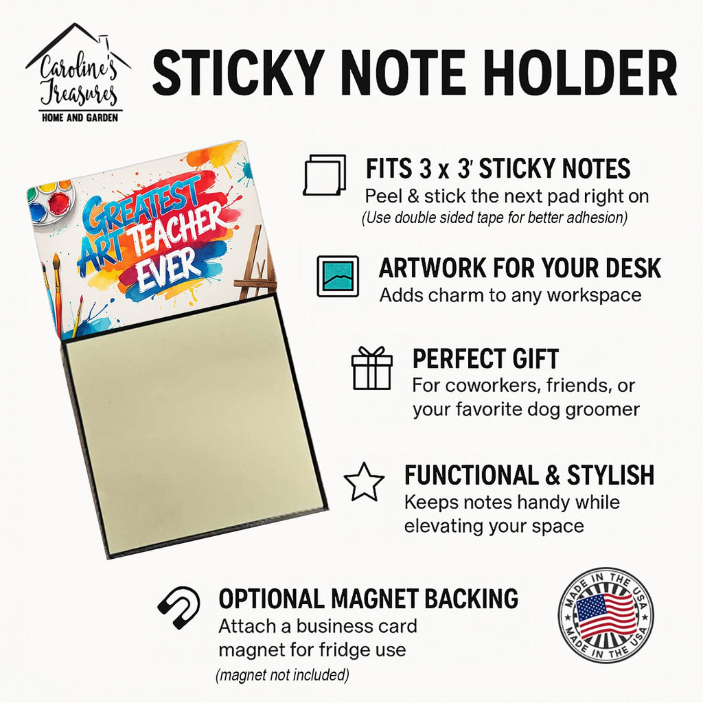 Greatest Art Teacher Ever Funny Sticky Note Holder for Teacher's Gift Refillable with 3x3 Notes