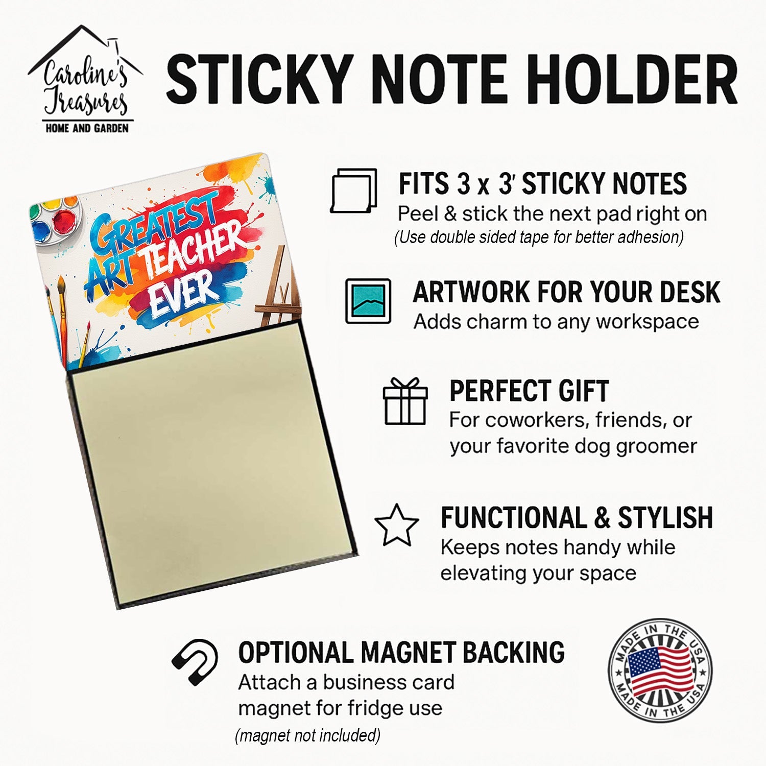 Greatest Art Teacher Ever Funny Sticky Note Holder for Teacher's Gift Refillable with 3x3 Notes