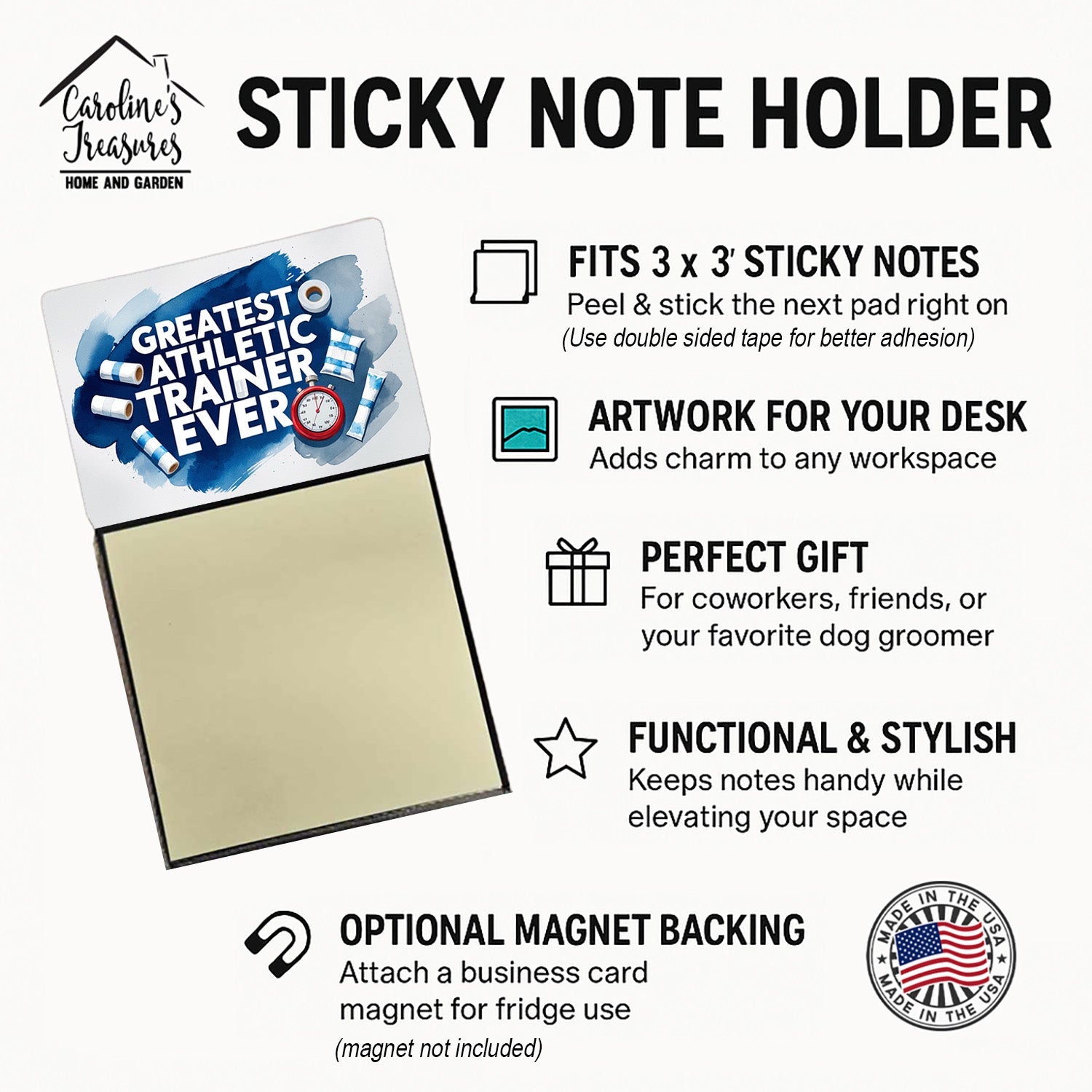 Greatest Athletic Trainer Ever Funny Sticky Note Holder for Teacher's Gift Refillable with 3x3 Notes