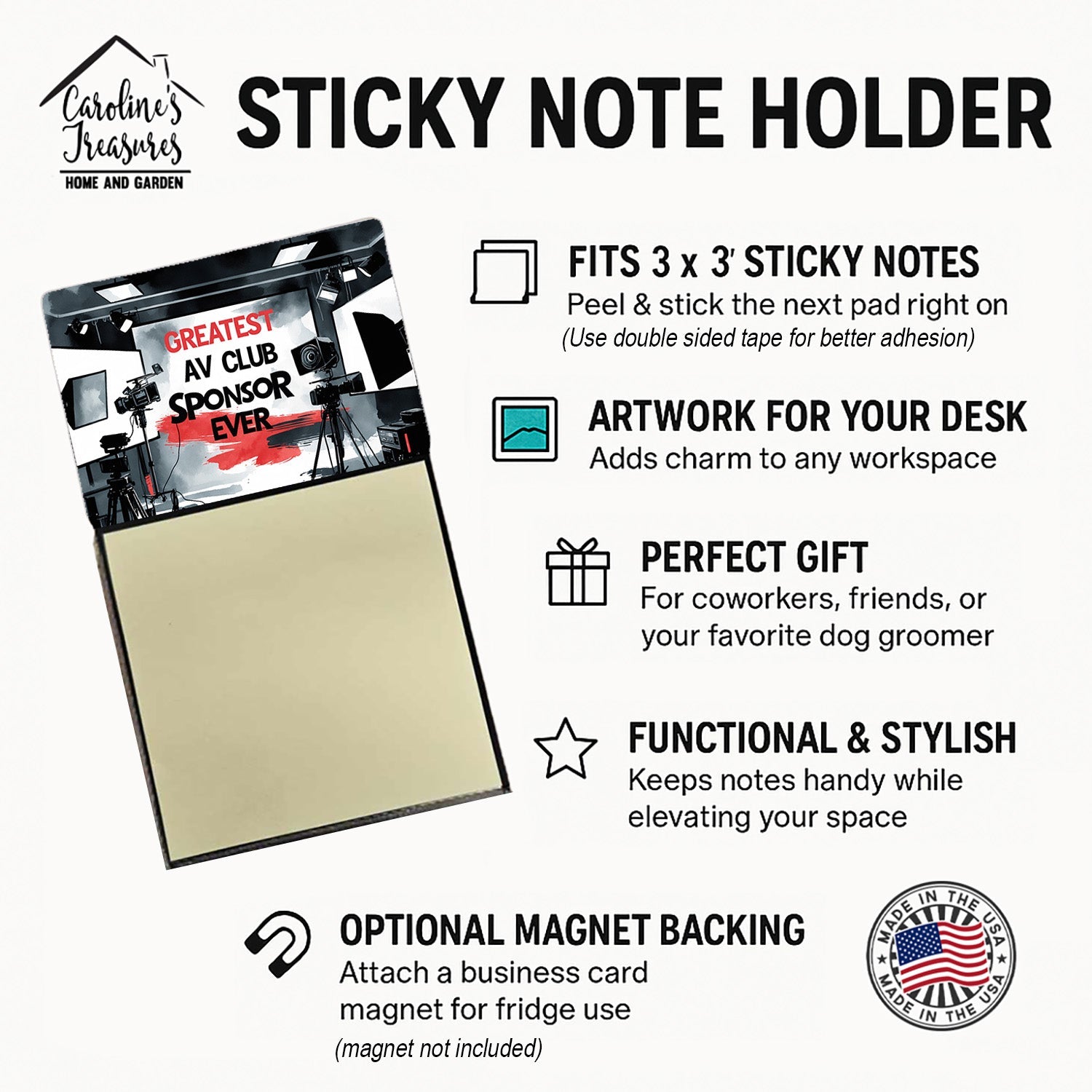 Greatest AV Club Sponsor Ever Funny Sticky Note Holder for Teacher's Gift Refillable with 3x3 Notes