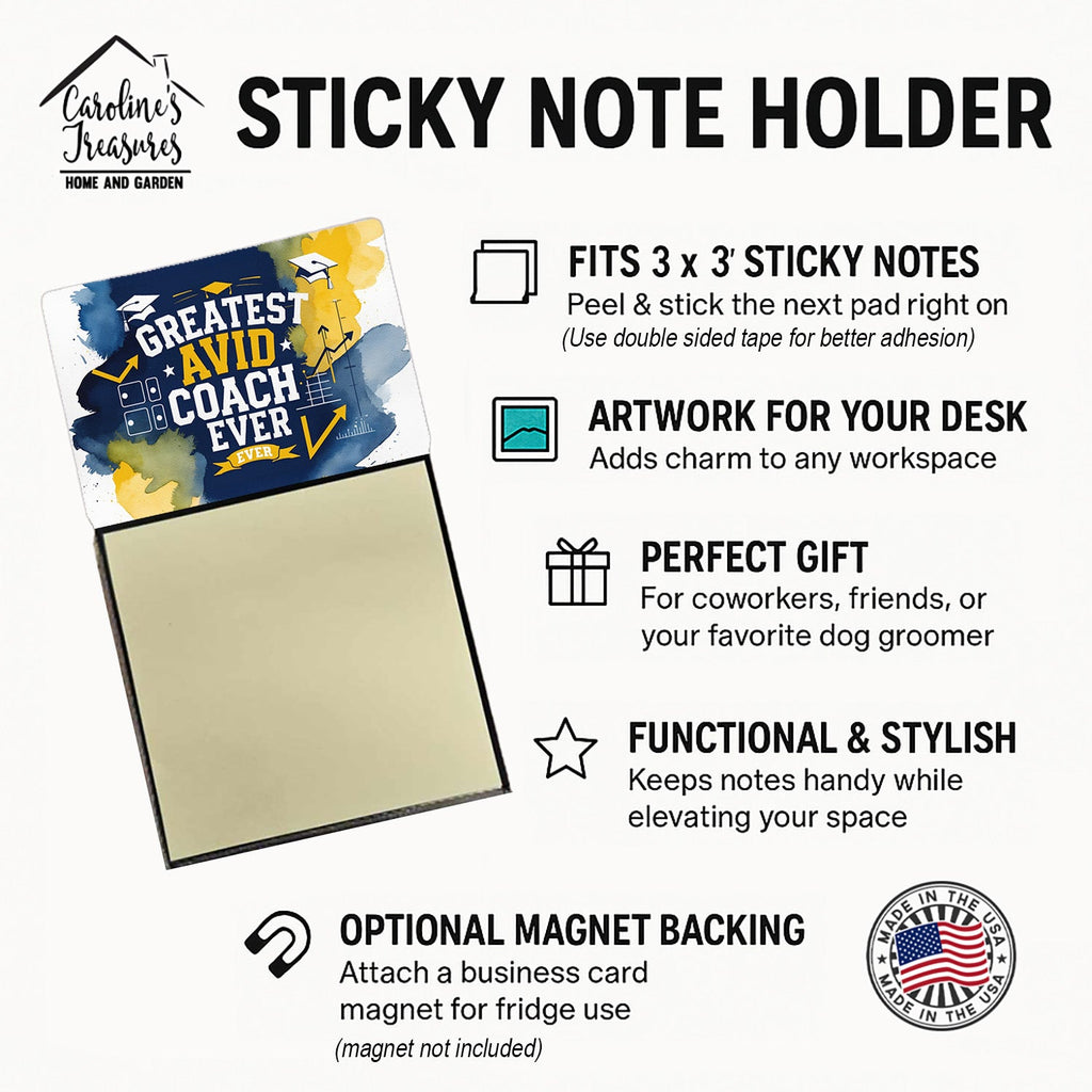 Greatest AVID Coach Ever Funny Sticky Note Holder for Teacher's Gift Refillable with 3x3 Notes