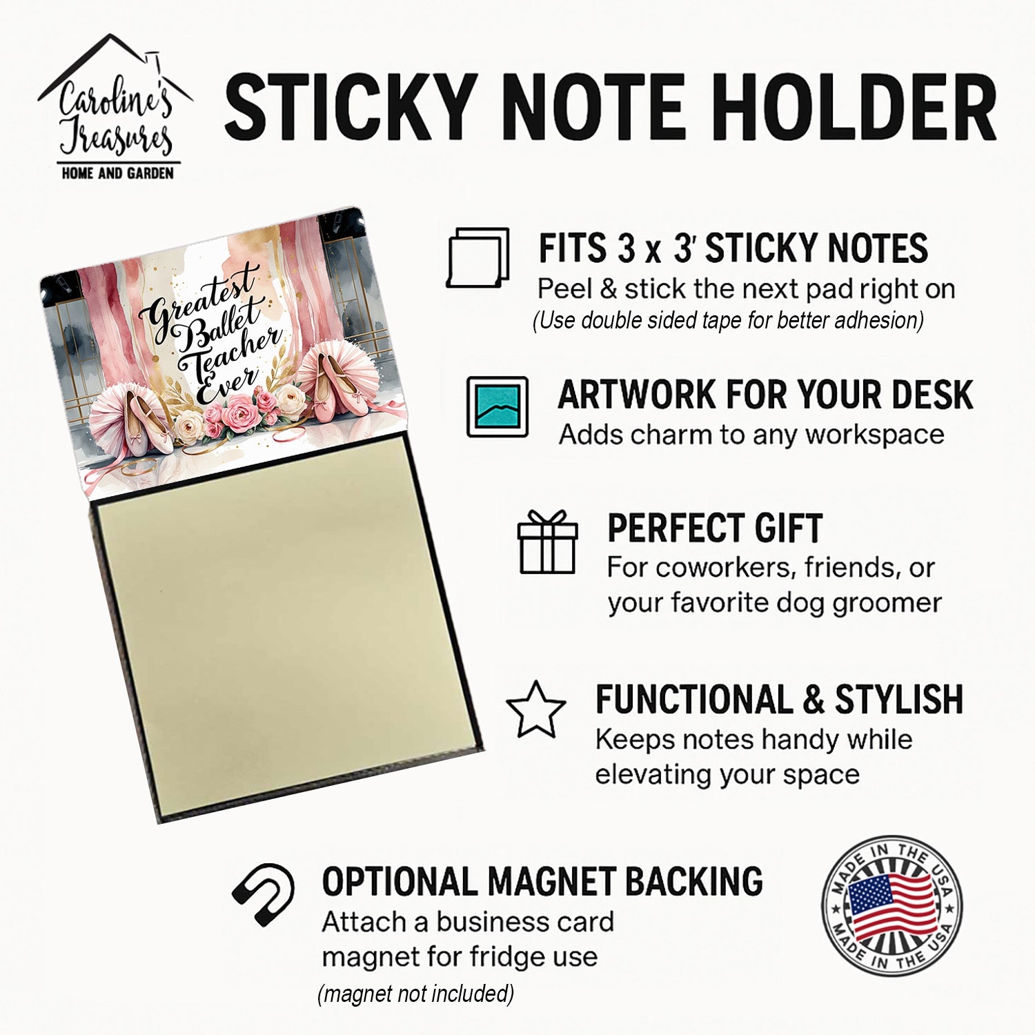 Greatest Ballet Teacher Ever Funny Sticky Note Holder for Teacher's Gift Refillable with 3x3 Notes