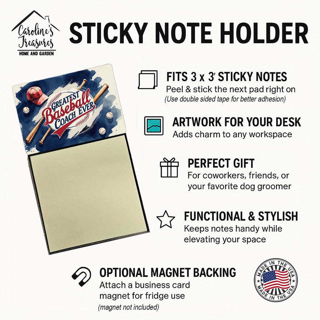 Greatest Baseball Coach Ever Funny Sticky Note Holder for Teacher's Gift Refillable with 3x3 Notes