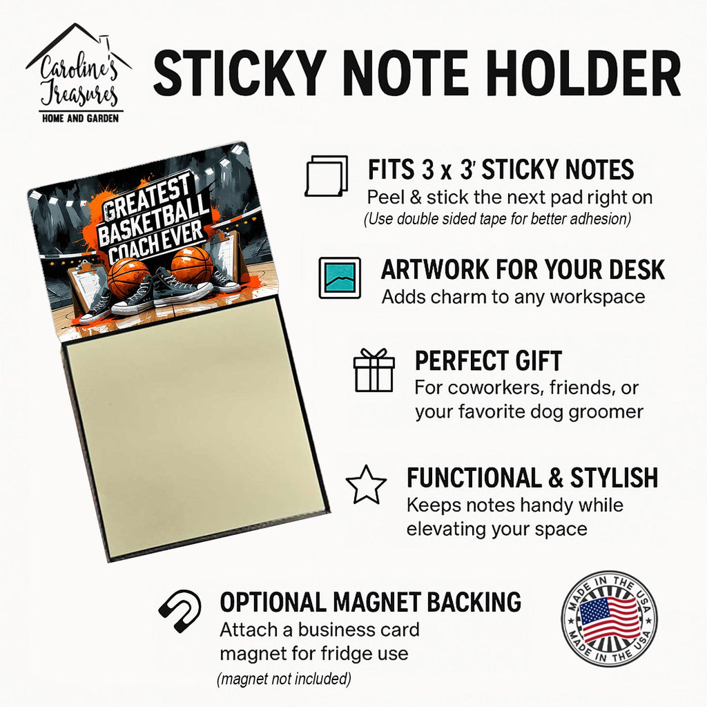 Greatest Basketball Coach Ever Funny Sticky Note Holder for Teacher's Gift Refillable with 3x3 Notes