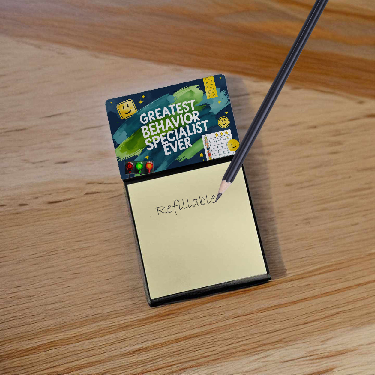 Greatest Behavior Specialist Ever Funny Sticky Note Holder for Teacher's Gift Refillable with 3x3 Notes