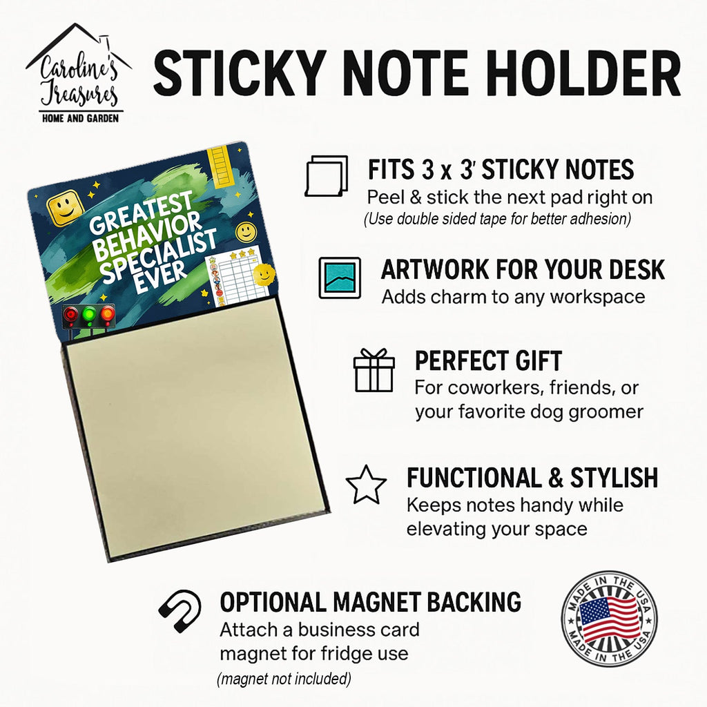 Greatest Behavior Specialist Ever Funny Sticky Note Holder for Teacher's Gift Refillable with 3x3 Notes