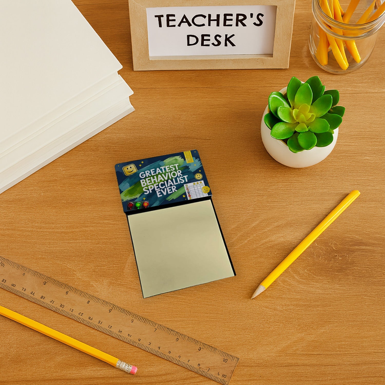 Greatest Behavior Specialist Ever Funny Sticky Note Holder for Teacher's Gift Refillable with 3x3 Notes
