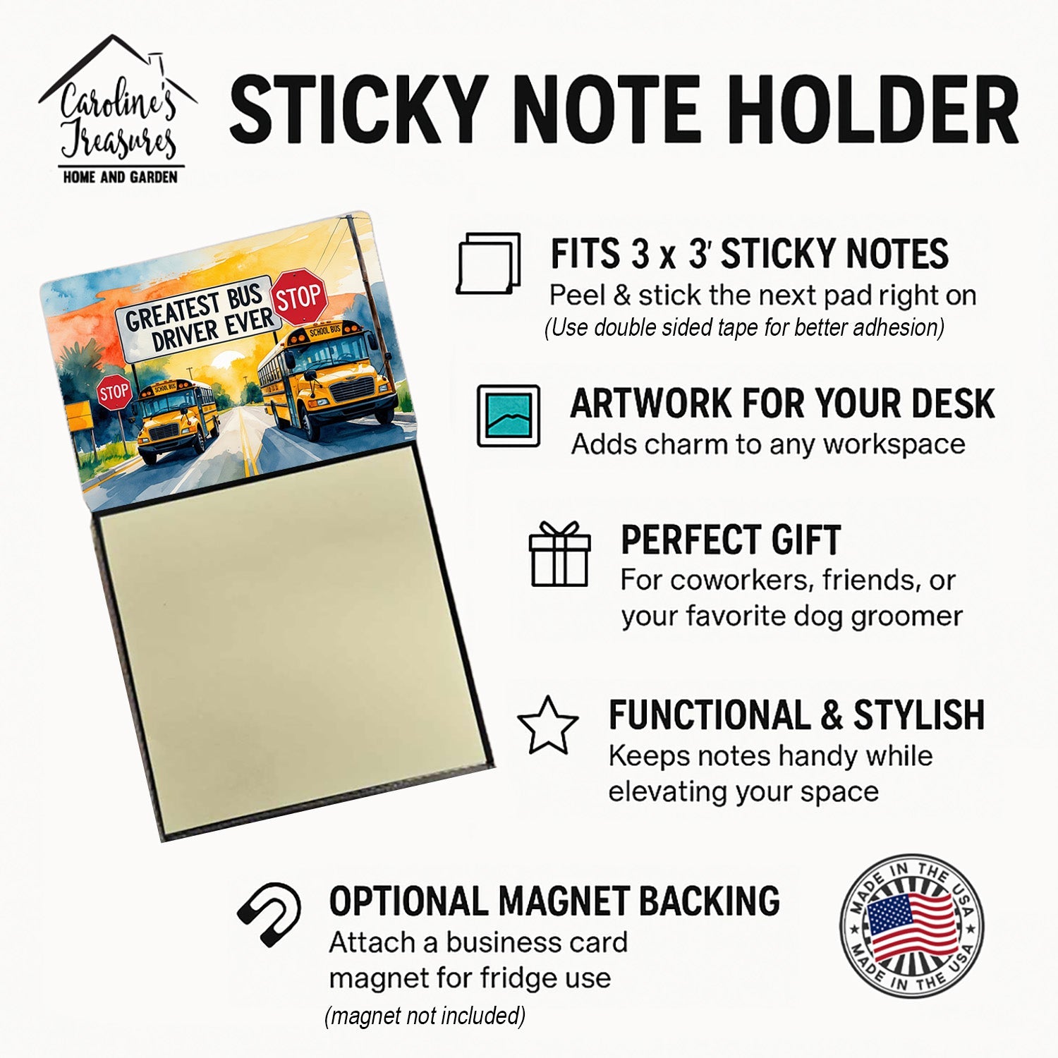 Greatest Bus Driver Ever Funny Sticky Note Holder for Teacher's Gift Refillable with 3x3 Notes