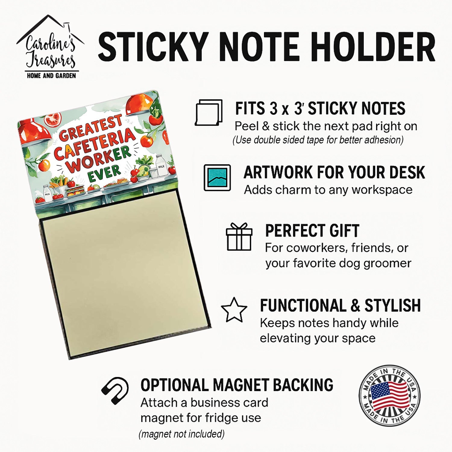 Greatest Cafeteria Worker Ever Funny Sticky Note Holder for Teacher's Gift Refillable with 3x3 Notes