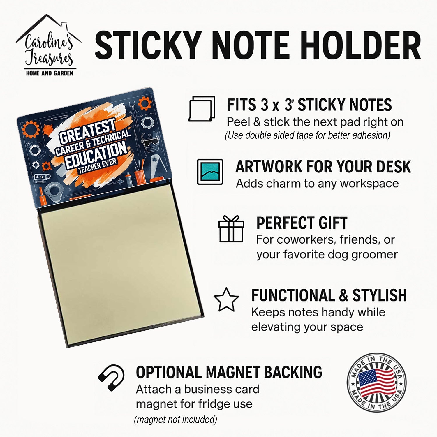 Greatest Career Teacher Ever Funny Sticky Note Holder for Teacher's Gift Refillable with 3x3 Notes
