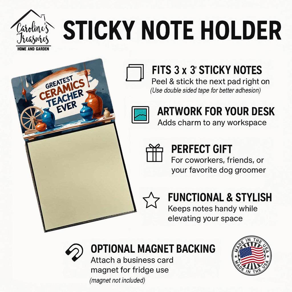 Greatest Ceramics Teacher Ever Funny Sticky Note Holder for Teacher's Gift Refillable with 3x3 Notes