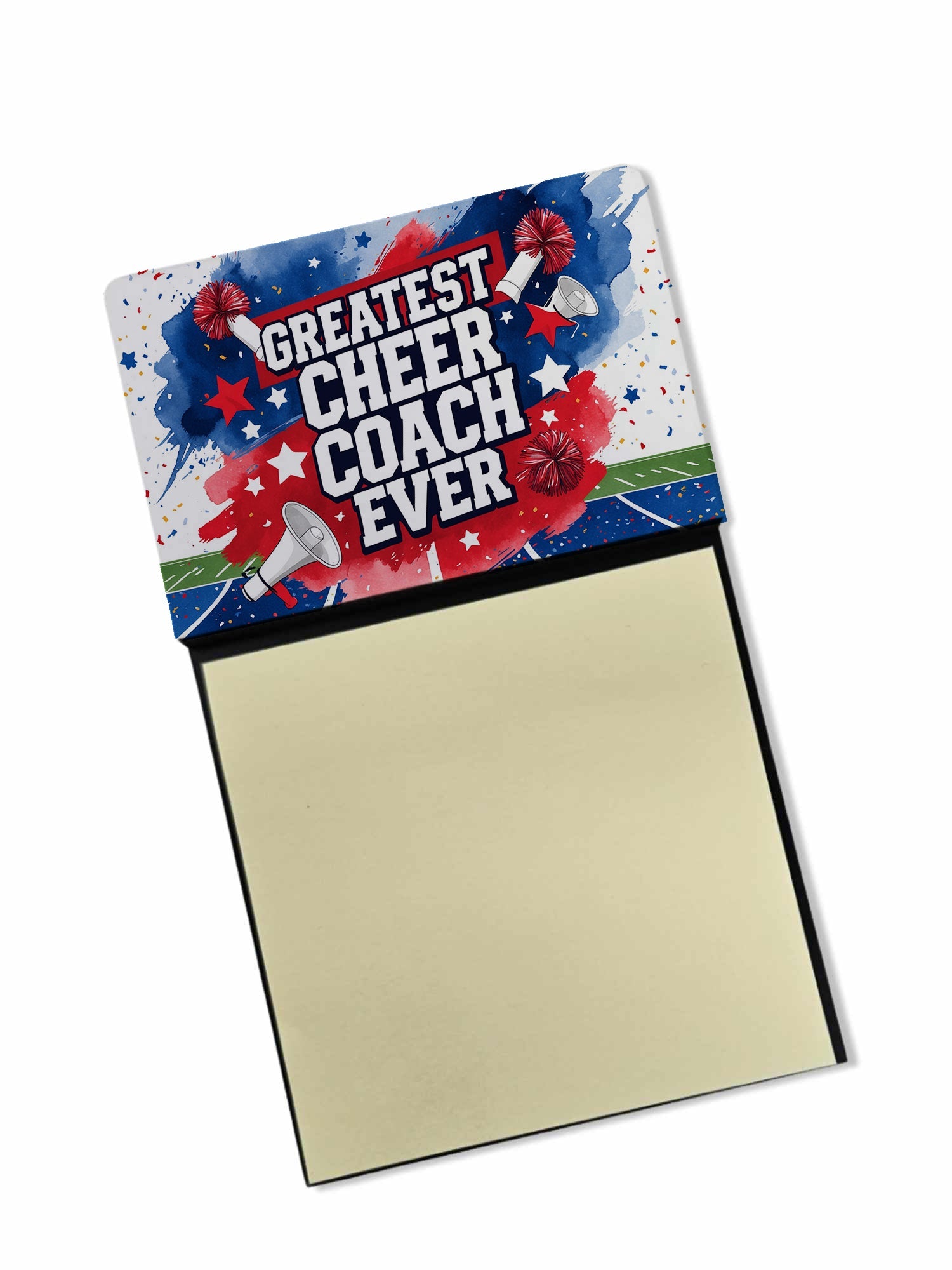 Greatest Cheer Coach Ever Funny Sticky Note Holder for Teacher's Gift Refillable with 3x3 Notes
