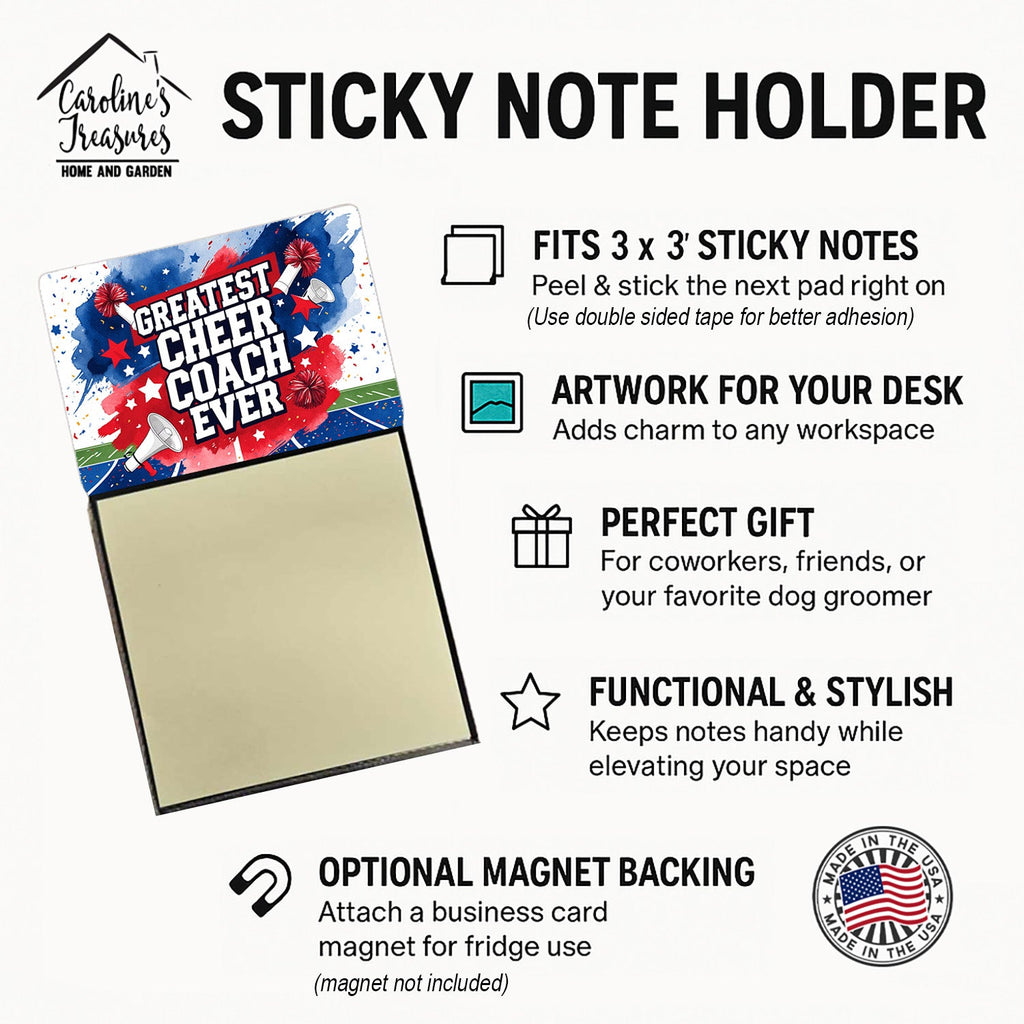 Greatest Cheer Coach Ever Funny Sticky Note Holder for Teacher's Gift Refillable with 3x3 Notes