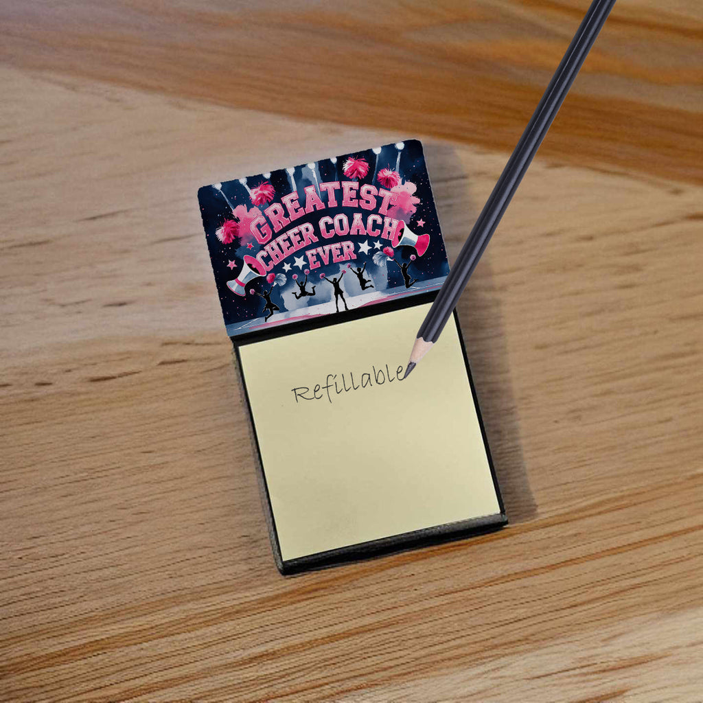 Greatest Cheer Coach Ever Funny Sticky Note Holder for Teacher's Gift Refillable with 3x3 Notes
