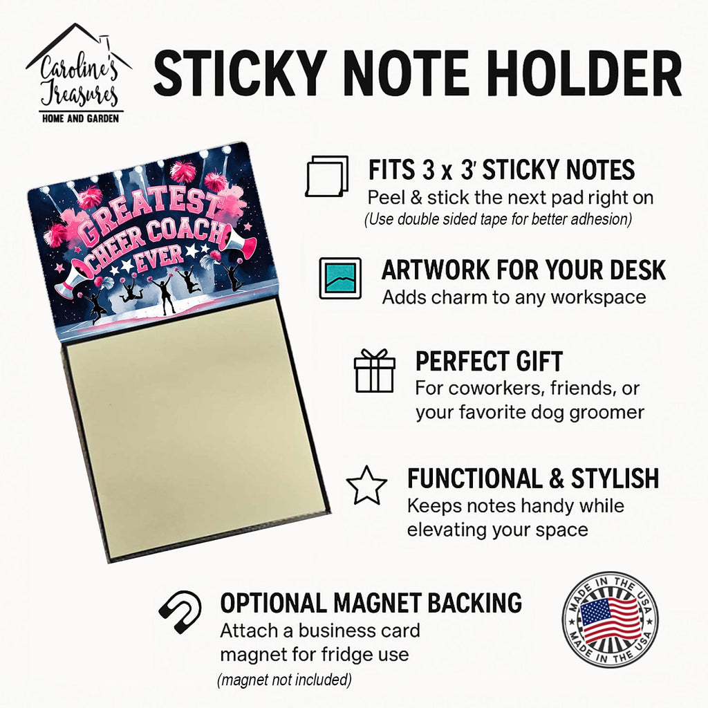 Greatest Cheer Coach Ever Funny Sticky Note Holder for Teacher's Gift Refillable with 3x3 Notes