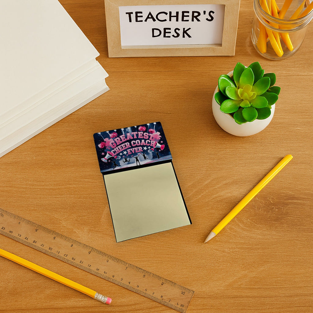 Greatest Cheer Coach Ever Funny Sticky Note Holder for Teacher's Gift Refillable with 3x3 Notes