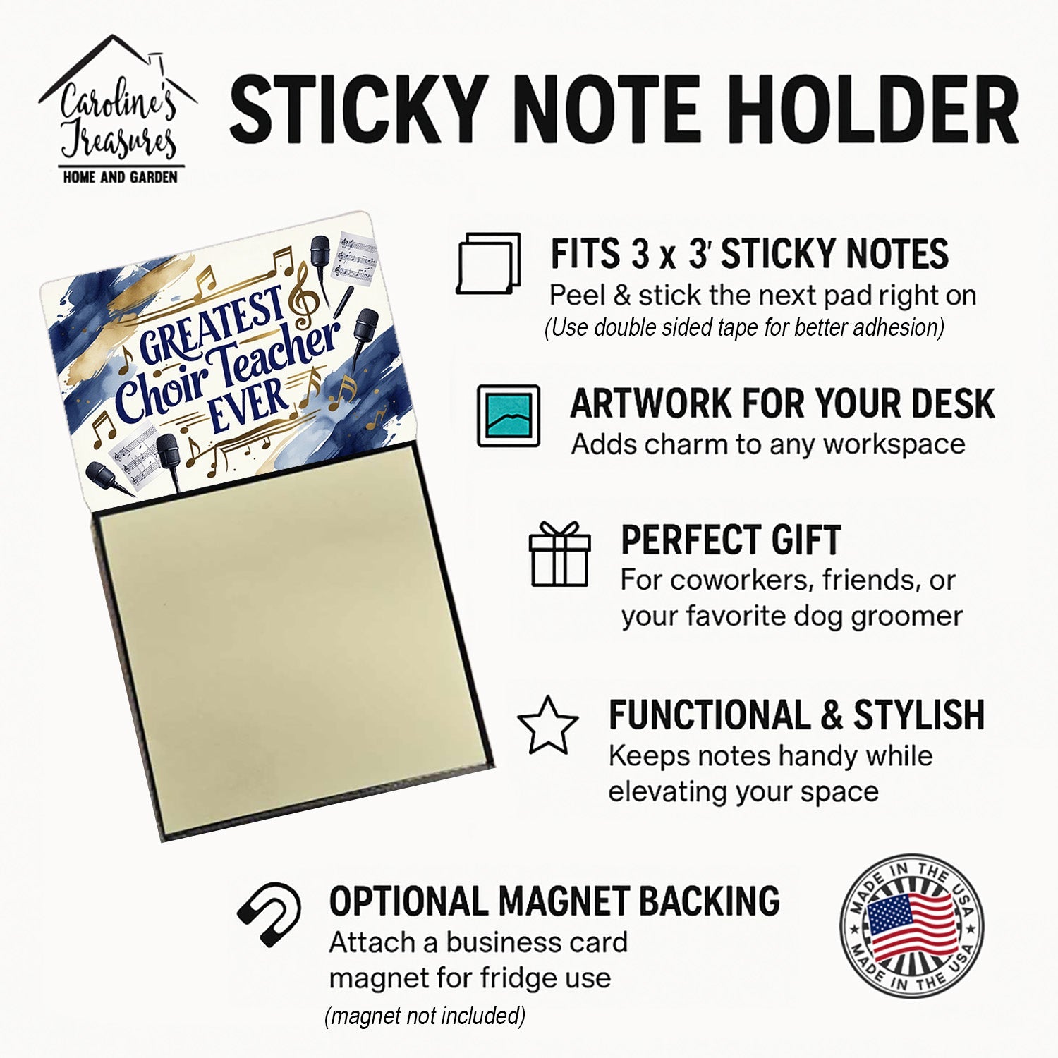 Greatest Choir Teacher Ever Funny Sticky Note Holder for Teacher's Gift Refillable with 3x3 Notes