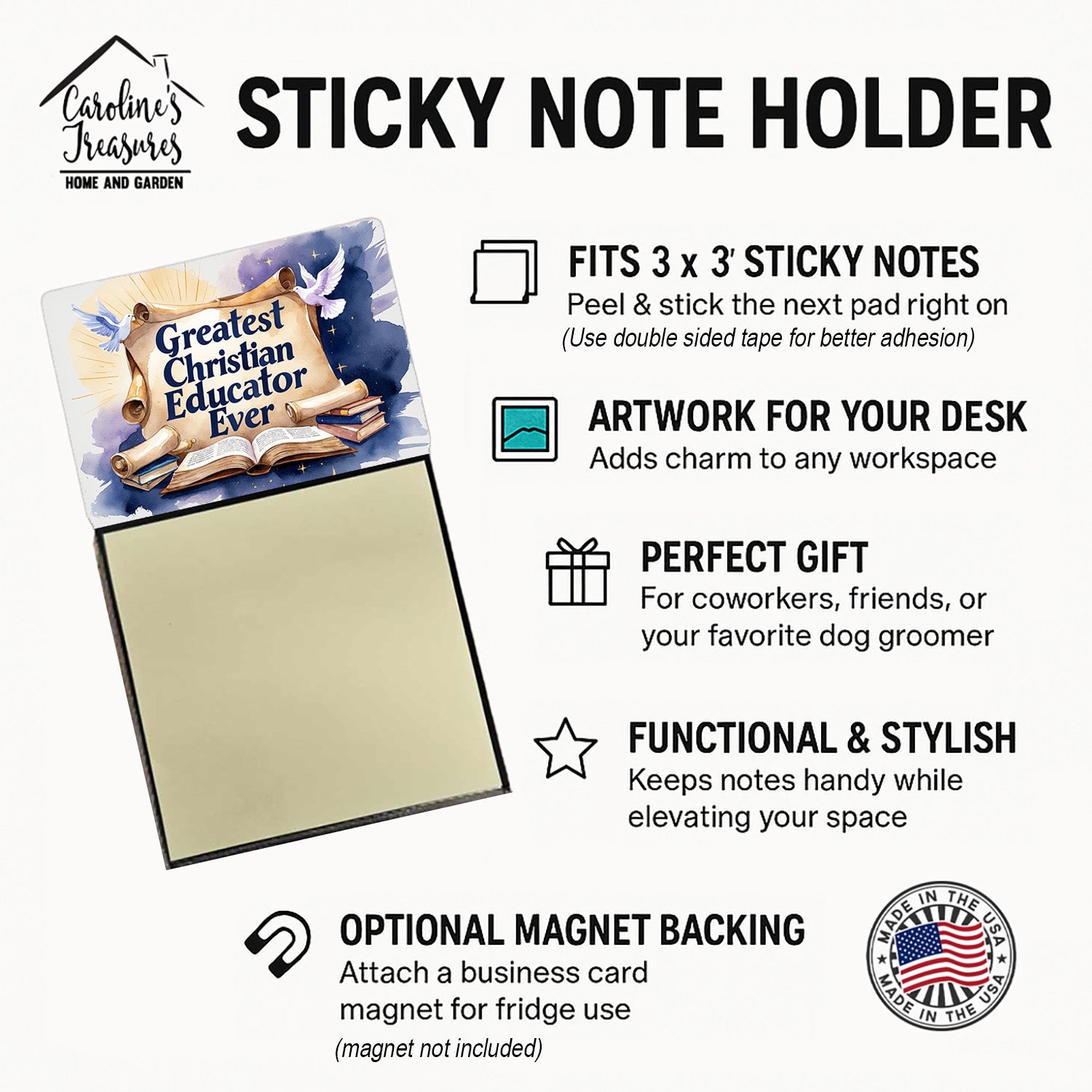 Greatest Christian Educator Ever Funny Sticky Note Holder for Teacher's Gift Refillable with 3x3 Notes