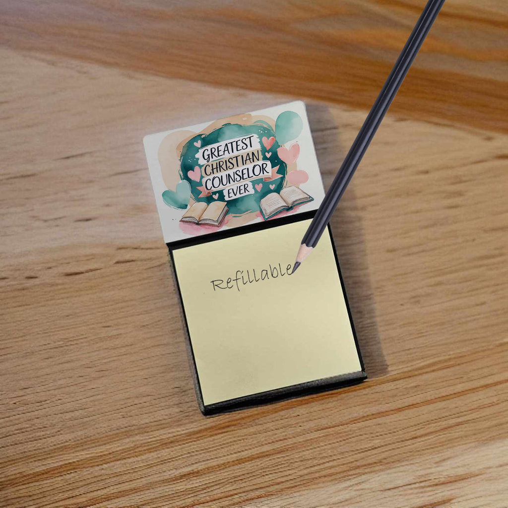 Greatest Christian School Counselor Ever Funny Sticky Note Holder for Teacher's Gift Refillable with 3x3 Notes